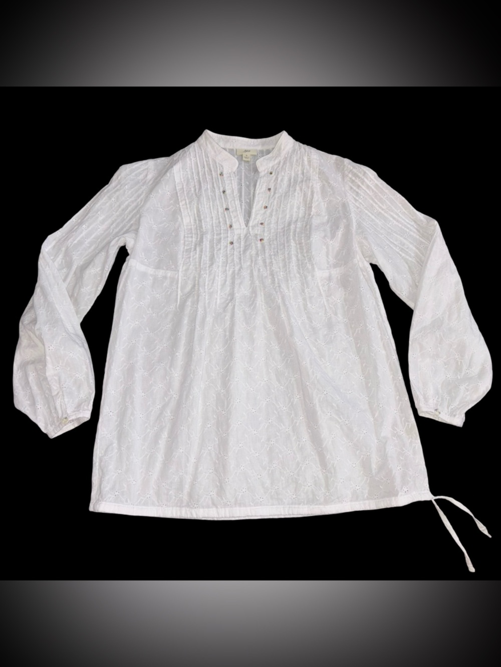 J. Jill White Eyelet Tunic Top Small Cotton Boho Embroidered Beaded Cottagecore